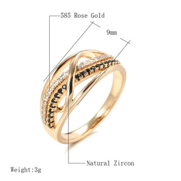 Luxury Fashion Waves Design 14K Filled Rose Gold With Black White AAA Zircon Diamonds  Rings, High Quality Jewellery